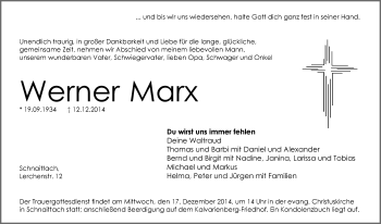 Traueranzeige von Werner Marx von Pegnitz-Zeitung
